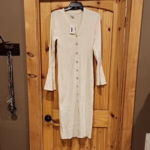 a new day Cream Long Sleeve Button Dress